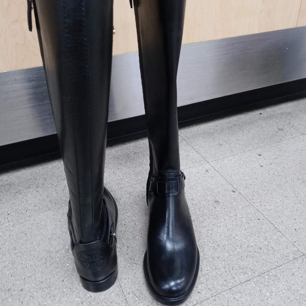 Sold🎉🎉🎉Authentic Tory Burch Leather Derby Knee High Riding Boots Size 7.5 M